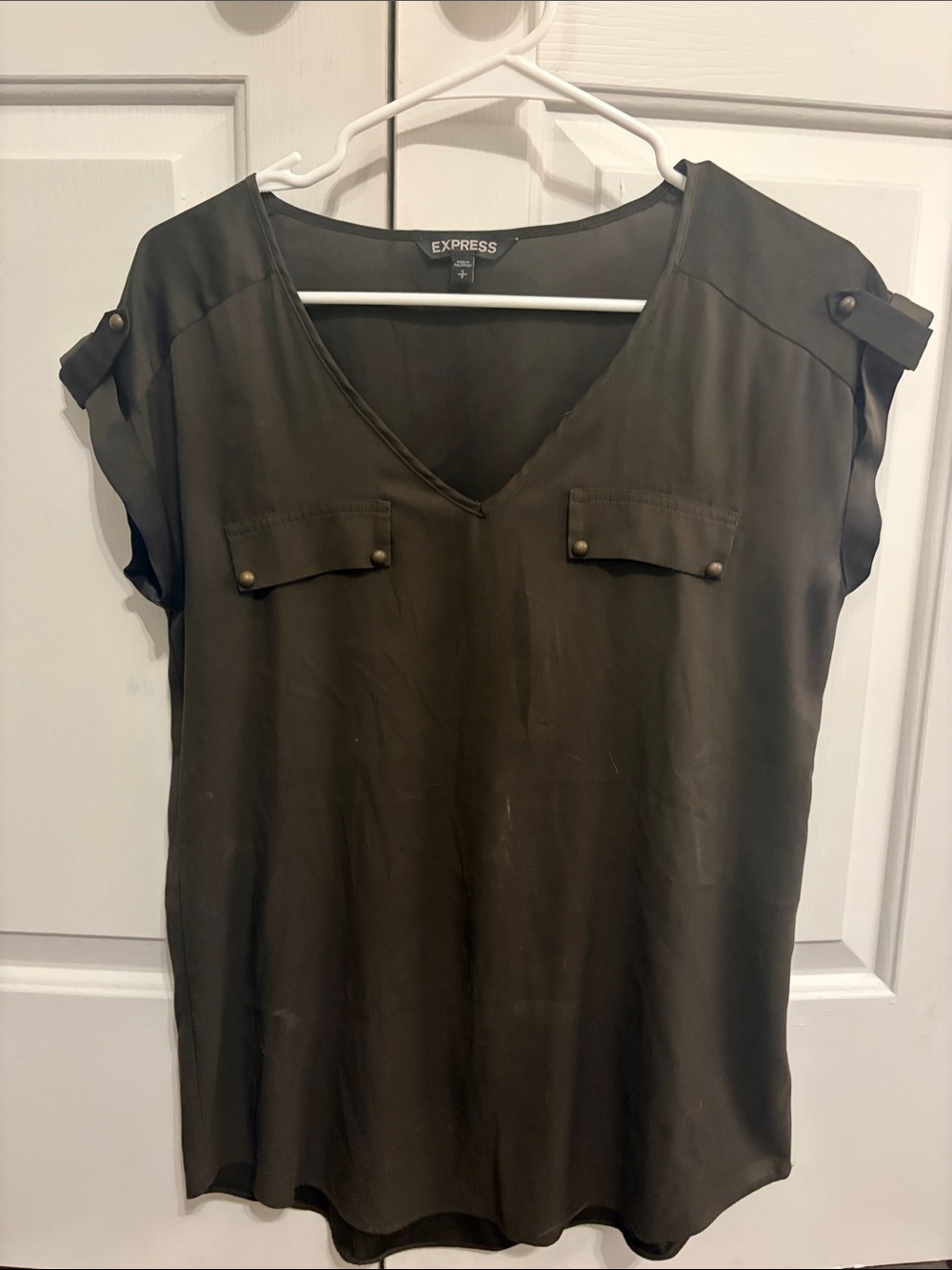 Express Olive Green V-Neck Utility Blouse